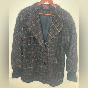 Vintage Patina International Plaid Shawl Collar Blazer Coat